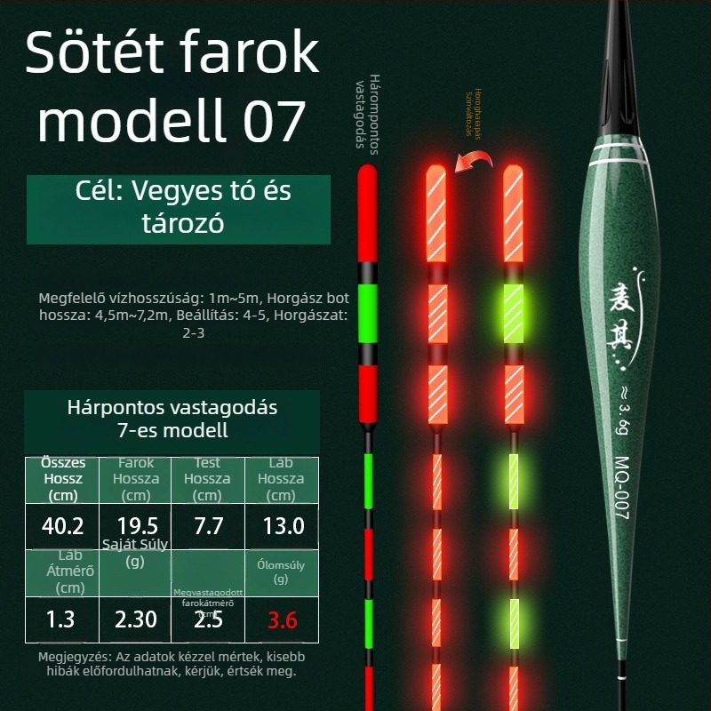 Vertikális sodrású horgászúszó – színváltó, fényes, elektronikus a nappali és éjszakai használathoz; kompozit anyag; márka Powerful merchant.