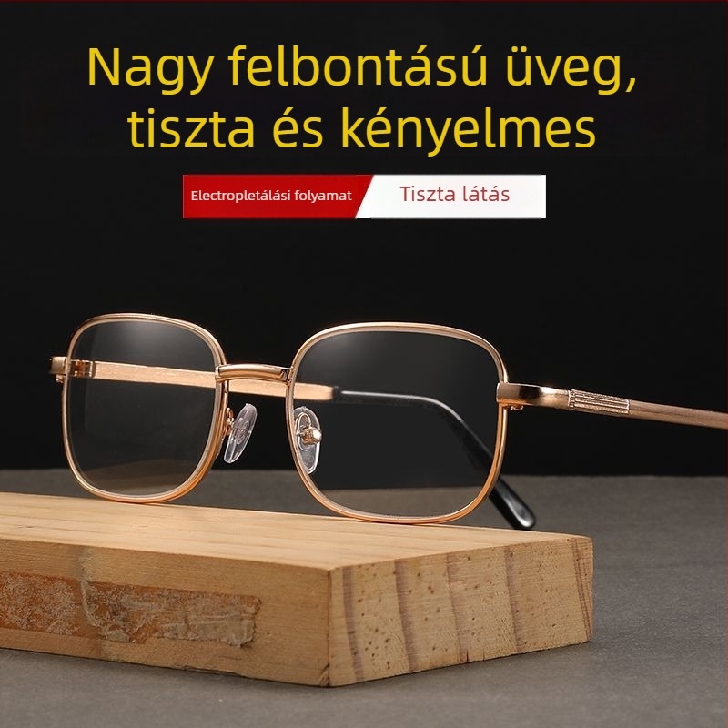 Olvasó szemüveg HD üveglencsékkel, uniszex, fém keretes négyszögletes keret, teljes keret, középkorúak és idősek számára.