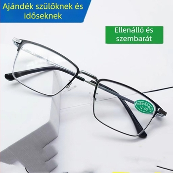 Olvasó szemüveg, négyzetes keret, titanötvözet keret, üveg lencsék, irodalmi retro stílus