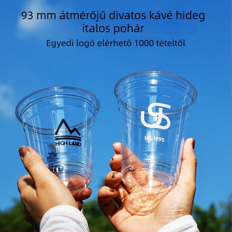 Egyszer használatos PET kávés pohár fedővel, átlátszó műanyag, kapacitás 301–400 ml, kerek forma