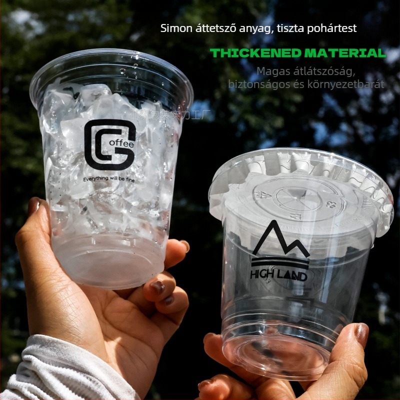 Egyszer használatos PET kávés pohár fedővel, átlátszó műanyag, kapacitás 301–400 ml, kerek forma