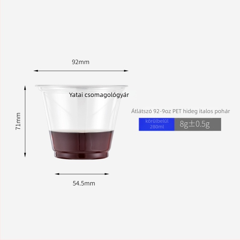 Egyszer használatos PET kávés pohár fedővel, átlátszó műanyag, kapacitás 301–400 ml, kerek forma
