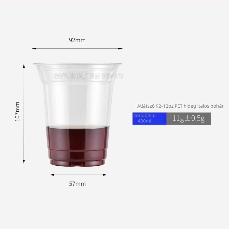 Egyszer használatos PET kávés pohár fedővel, átlátszó műanyag, kapacitás 301–400 ml, kerek forma