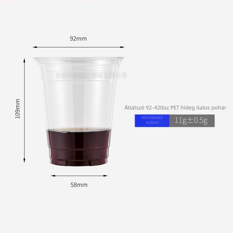 Egyszer használatos PET kávés pohár fedővel, átlátszó műanyag, kapacitás 301–400 ml, kerek forma