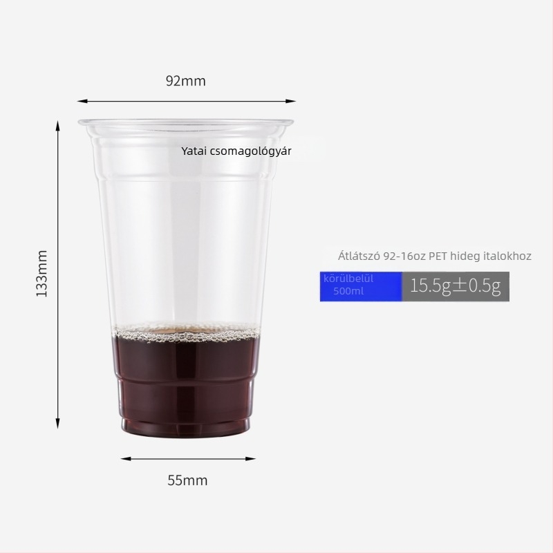 Egyszer használatos PET kávés pohár fedővel, átlátszó műanyag, kapacitás 301–400 ml, kerek forma