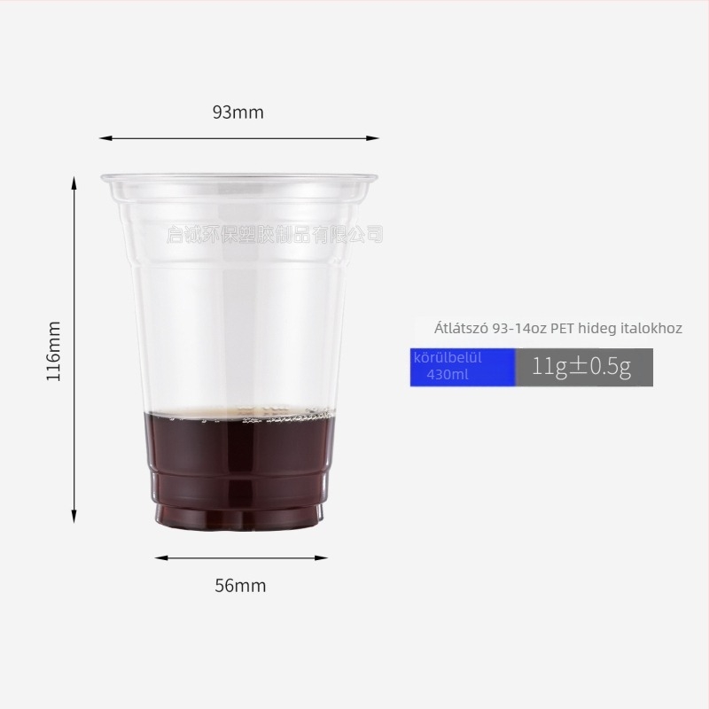 Egyszer használatos PET kávés pohár fedővel, átlátszó műanyag, kapacitás 301–400 ml, kerek forma