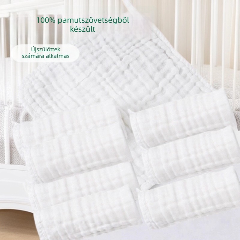 Csecsemő arc törölköző tiszta pamut géz, 120D fonal, szegélyezett, 80–100 g, babáknak