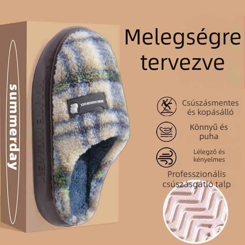 Téli meleg plüss pamut papucsok férfiak és nők számára, beltéri használatra, vastag csúszásmentes talppal