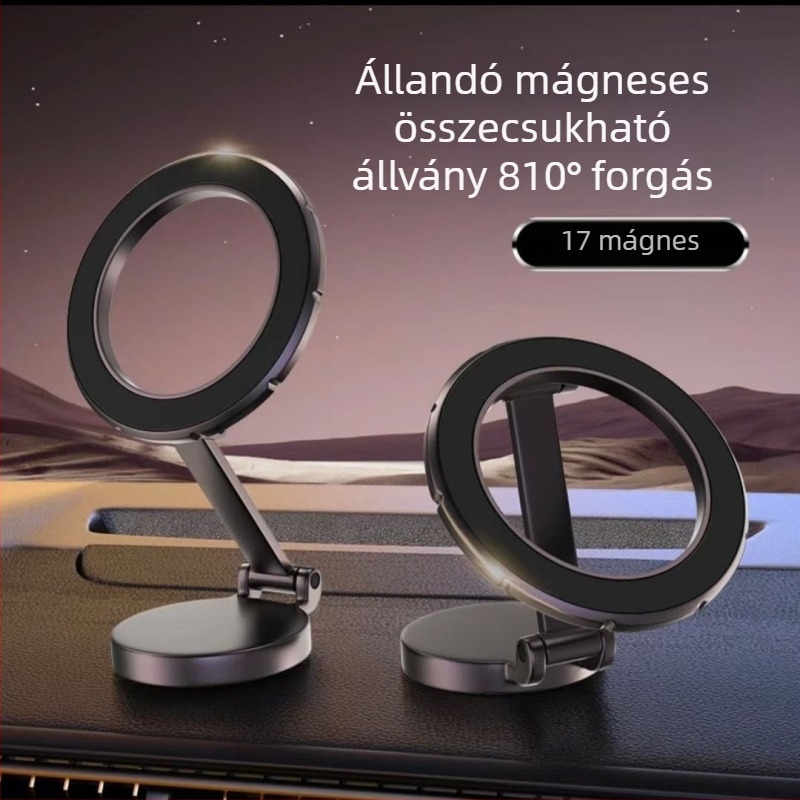 Autóba szerelhető mágneses telefontartó – ötvözetes műszerfalra, 360° forgás