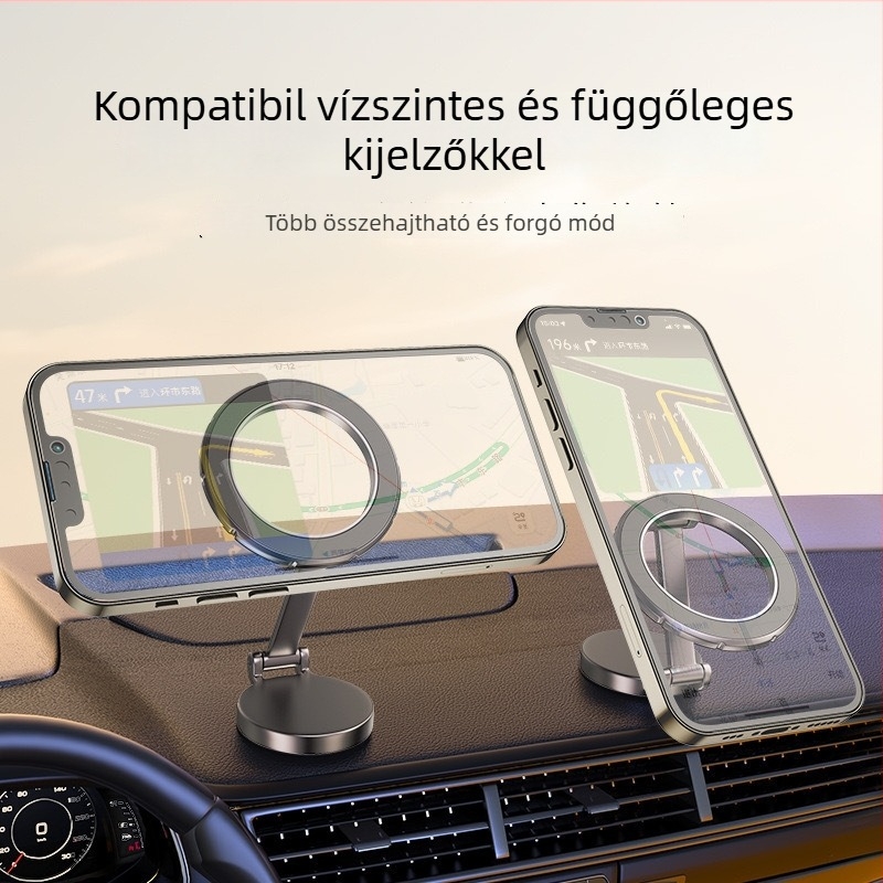 Autóba szerelhető mágneses telefontartó – ötvözetes műszerfalra, 360° forgás