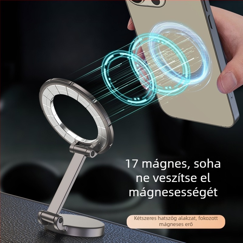Autóba szerelhető mágneses telefontartó – ötvözetes műszerfalra, 360° forgás