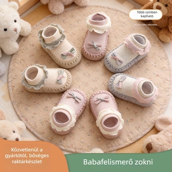Baba talpat védő alátét zokni a járás tanulásához, csúszásmentes puha talppal, díszítő masni, beltéri cipő tavasszal-ősszel, uniszex