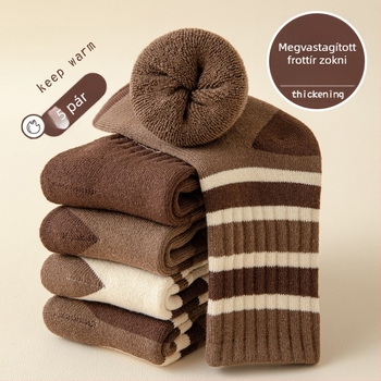 Gyerekeknek készült pamut zokni terry béléses, őszi–téli, középmagasságig érő, vastag, uniszex jacquard mintával.