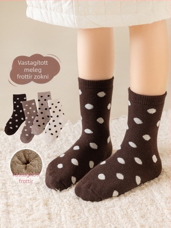 Lányoknak készült koreai stílusú pöttyös zokni, vastag fleece-béléssel, középmagas hosszúságú, téli viselet