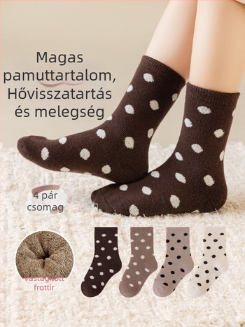 Lányoknak készült koreai stílusú pöttyös zokni, vastag fleece-béléssel, középmagas hosszúságú, téli viselet