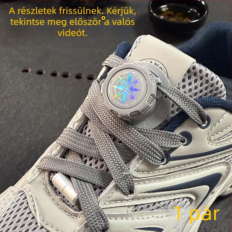 Forgó cipőkapocs gombbal gyerekeknek és felnőtteknek, szürke sportos csat lapos cipőfűzőkhöz, kötés nélkül