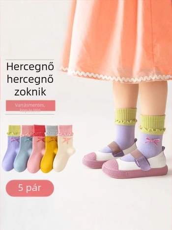 Pamutból készült lányoknak szánt zoknik jacquard mintával, középtartású szár, lélegző és nedvességfelszívó, 3–8 éveseknek
