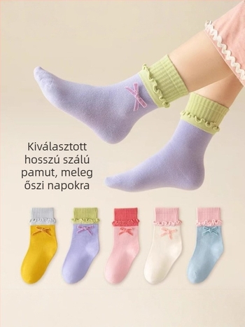 Pamutból készült lányoknak szánt zoknik jacquard mintával, középtartású szár, lélegző és nedvességfelszívó, 3–8 éveseknek