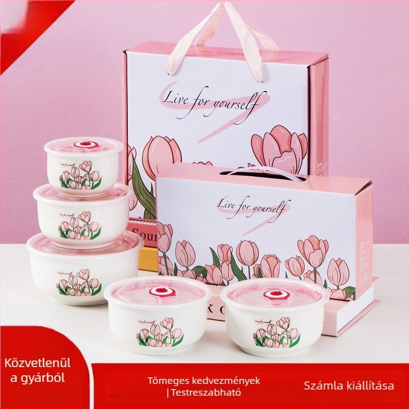 Kerámiából készült háromtálas frissességmegőrző készlet lezárt tálakkal, ajándékdobozban – ideális esküvőkre, születésnapokra és házavatóra.
