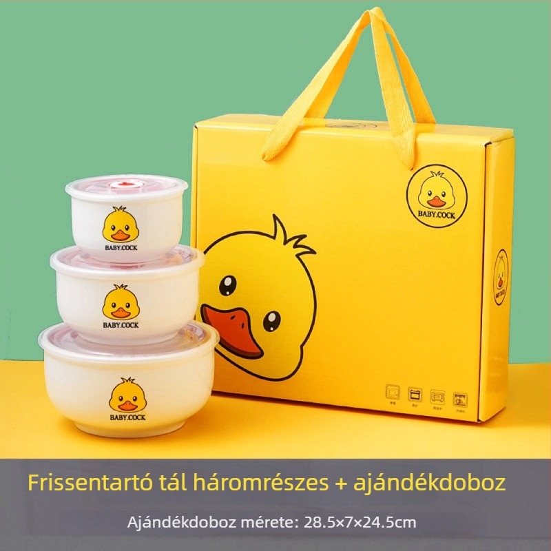 Kerámiából készült háromtálas frissességmegőrző készlet lezárt tálakkal, ajándékdobozban – ideális esküvőkre, születésnapokra és házavatóra.
