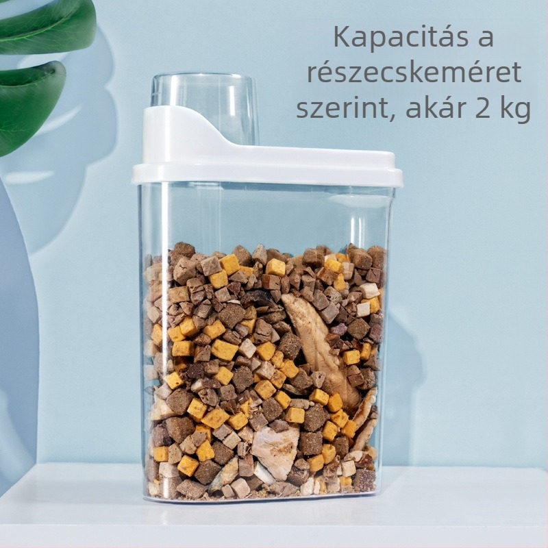 Átlátszó, dupla rétegű, zárható nedvességálló tárolóedény macskáknak és kutyáknak, műanyag, 2.5L