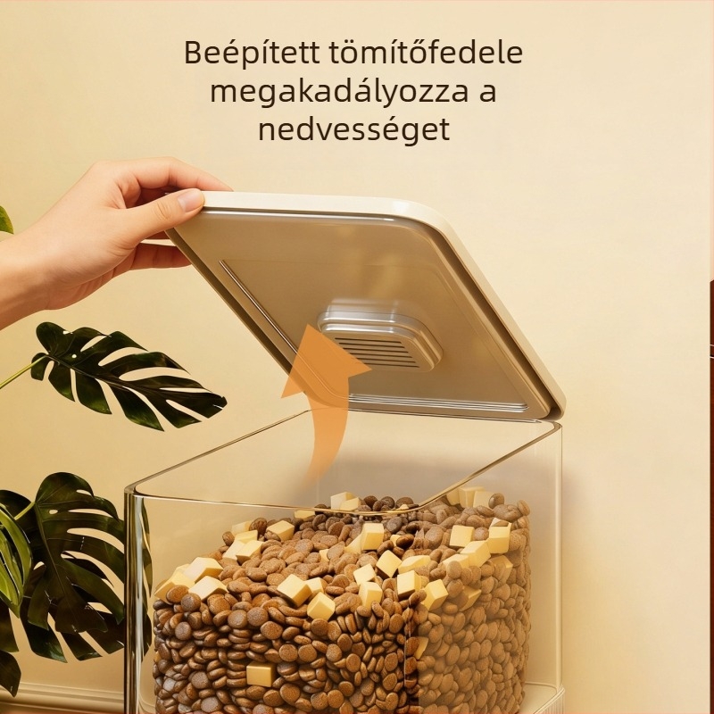 Macskaeledel tároló kanna, PP anyagból, márka MUGG/Mu Ge Ge, nagy kapacitású