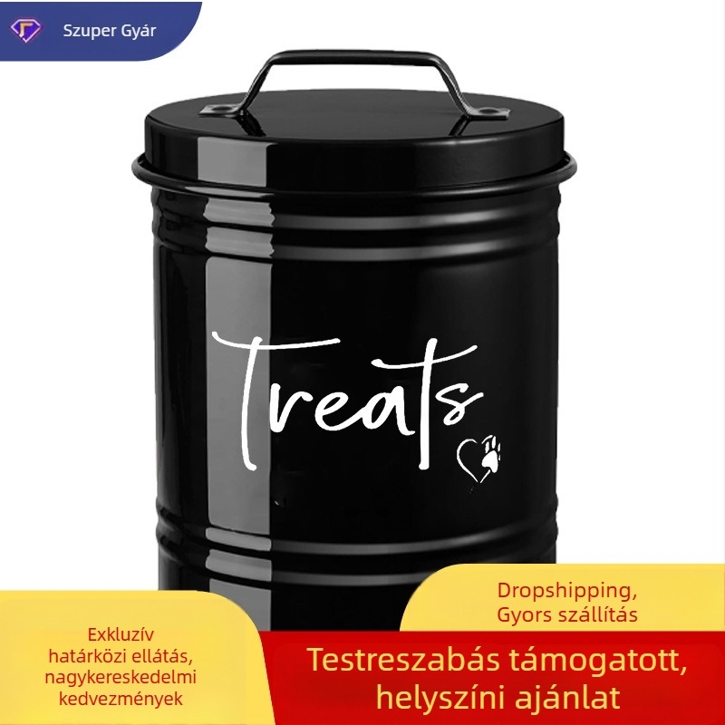 Háziállatok élelmiszer-tároló – kerek, galvanizált vasból készült tartály fedővel, nagy kapacitás