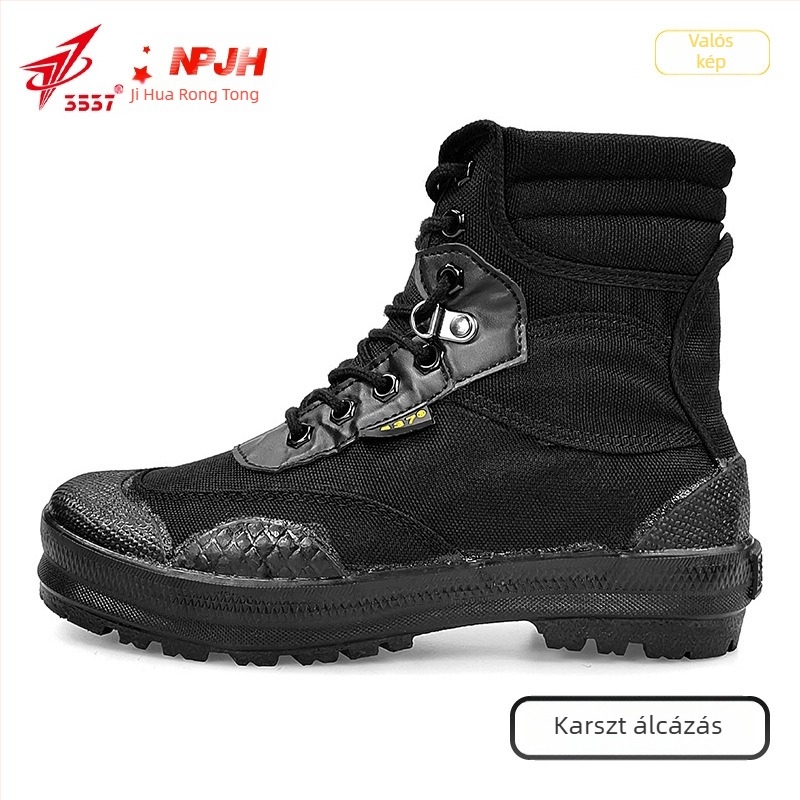 Magas szárú vászon munkacipő | lélegző poliészter bélés | gumitalp | fűzők | középmagas 3–7 cm
