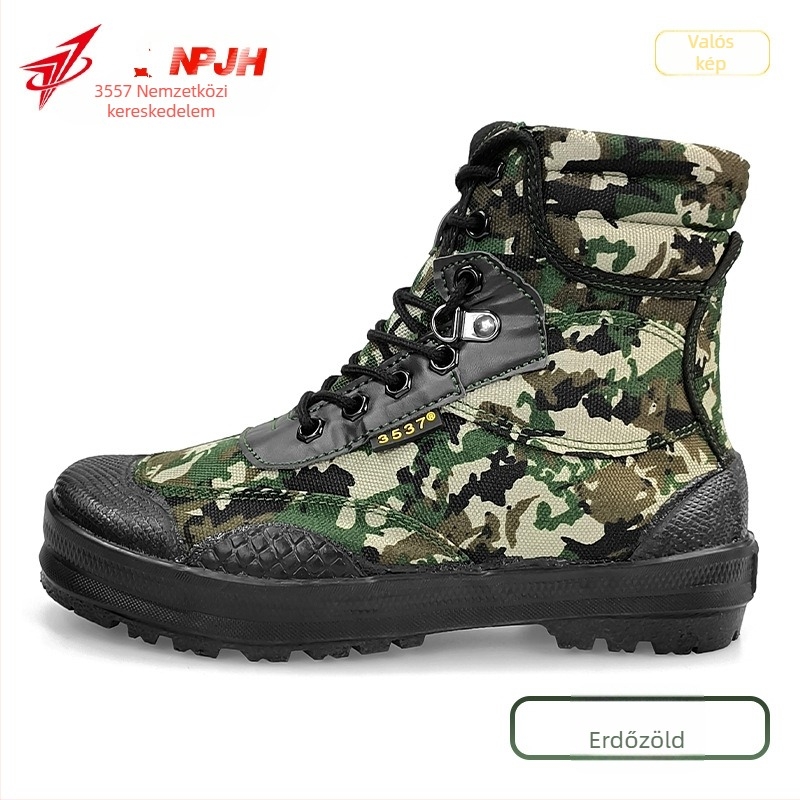 Magas szárú vászon munkacipő | lélegző poliészter bélés | gumitalp | fűzők | középmagas 3–7 cm