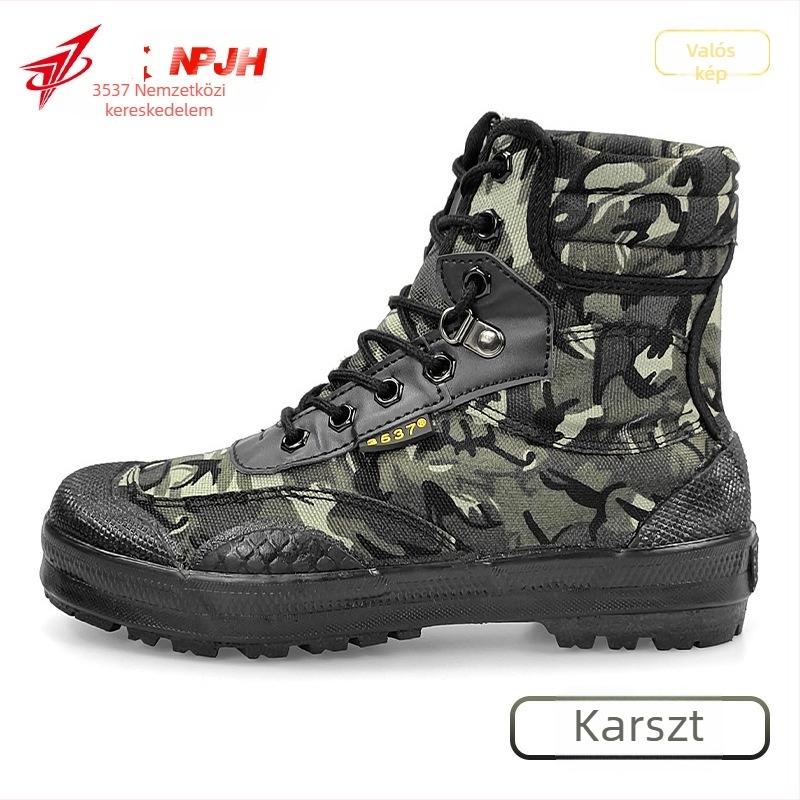Magas szárú vászon munkacipő | lélegző poliészter bélés | gumitalp | fűzők | középmagas 3–7 cm