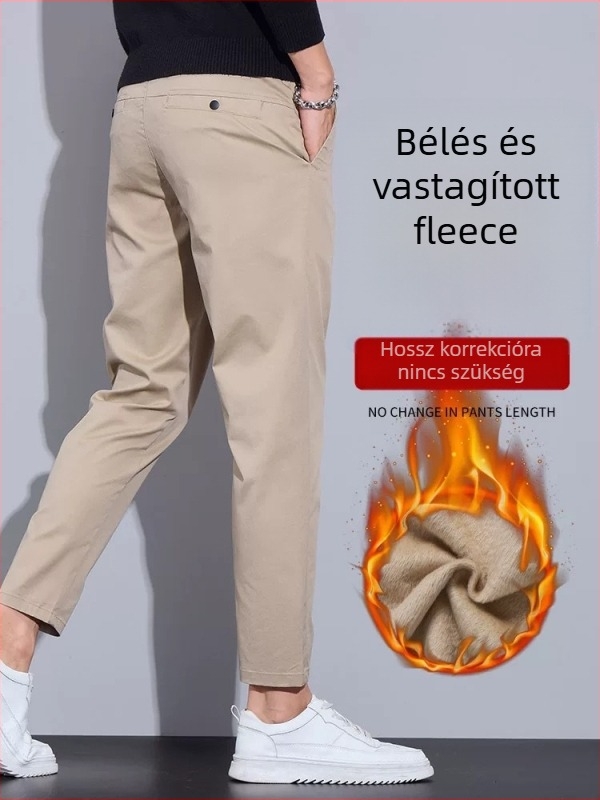 Pamut egyenes nadrág középső derék, gombos frontra, vékony, Nine-Point hossz