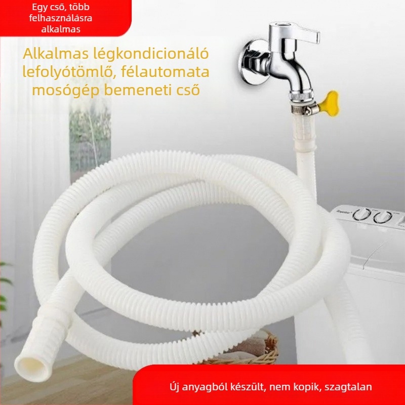 Többfunkciós vízellátó- és lefolyócső mosógéphez és klímához – PE anyag, Modell 1, bemeneti és lefolyó kettős használat