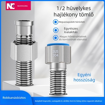 304 rozsdamentes acél görbült belső tömlő WC-hez, menetes csatlakozás, 1.0 MPa, 100°C