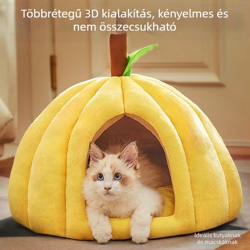 Tök alakú macskafészek – zárt, biztonságos alvóhely, mind a négy évszakra alkalmas, meleg és vastag párnázás, beltéri használatra