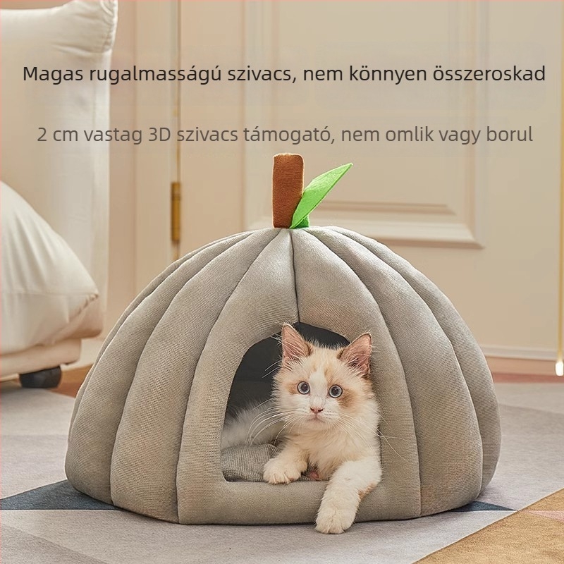 Tök alakú macskafészek – zárt, biztonságos alvóhely, mind a négy évszakra alkalmas, meleg és vastag párnázás, beltéri használatra