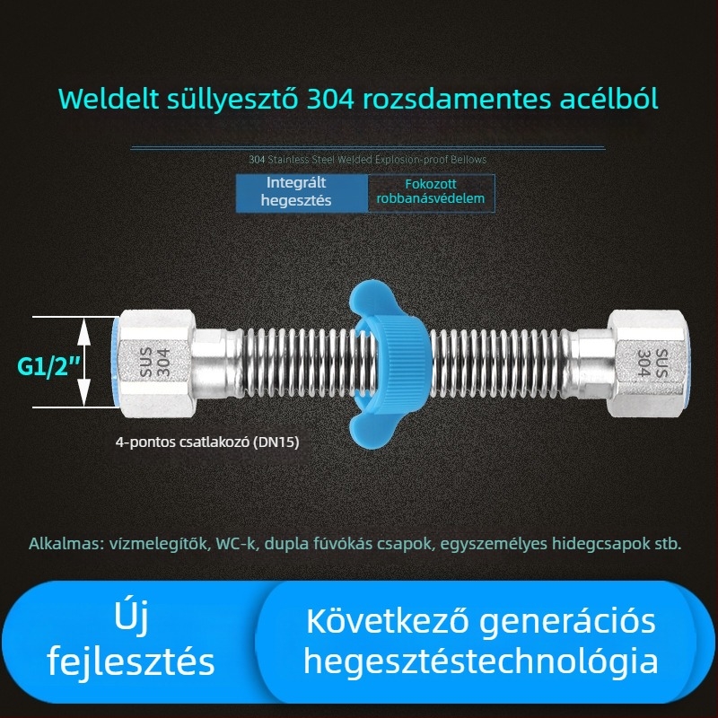 304 rozsdamentes acélból készült bordázott hajlékony cső WC-melegvíz-bemeneti cső, menetes csatlakozás, nagy nyomás, -20 °C-tól 180 °C-ig, modell YR181013
