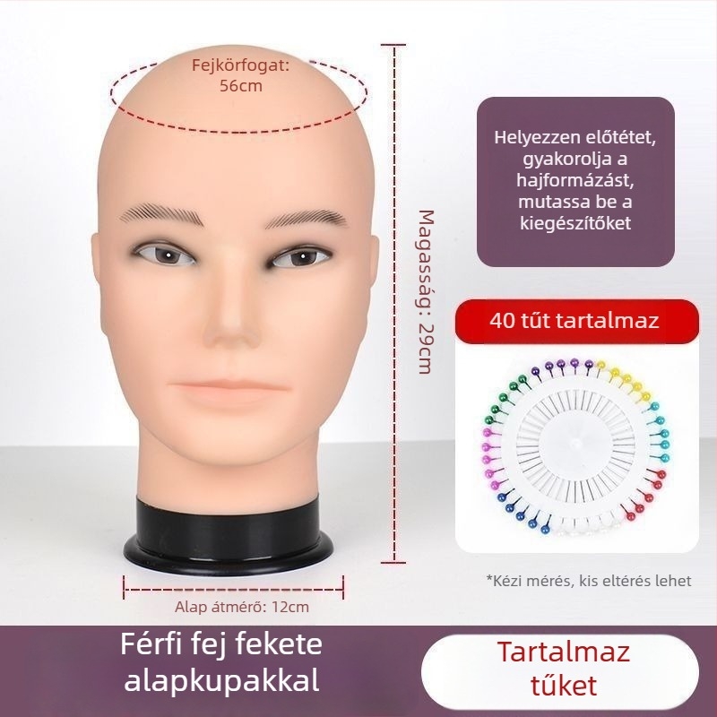 Paróka fej modell - hosszú, egyenes haj frufival, selyem hajanyag, festhető vagy göndöríthető
