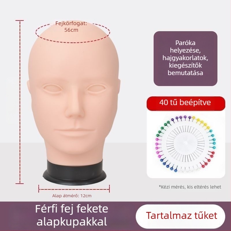 Paróka fej modell - hosszú, egyenes haj frufival, selyem hajanyag, festhető vagy göndöríthető