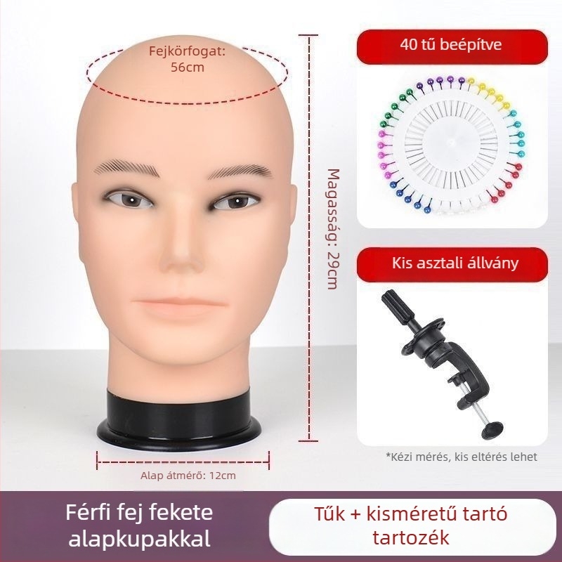 Paróka fej modell - hosszú, egyenes haj frufival, selyem hajanyag, festhető vagy göndöríthető