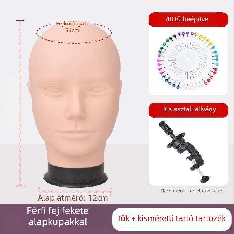 Paróka fej modell - hosszú, egyenes haj frufival, selyem hajanyag, festhető vagy göndöríthető