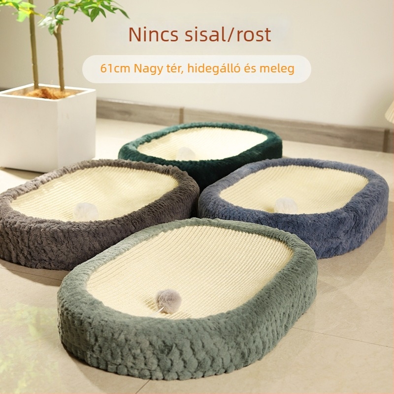 Brushi Kisállat-nest sisal kötél a karmoláshoz és plüss belsővel, ovális forma, kopásálló kutyáknak