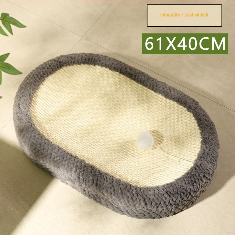 Brushi Kisállat-nest sisal kötél a karmoláshoz és plüss belsővel, ovális forma, kopásálló kutyáknak