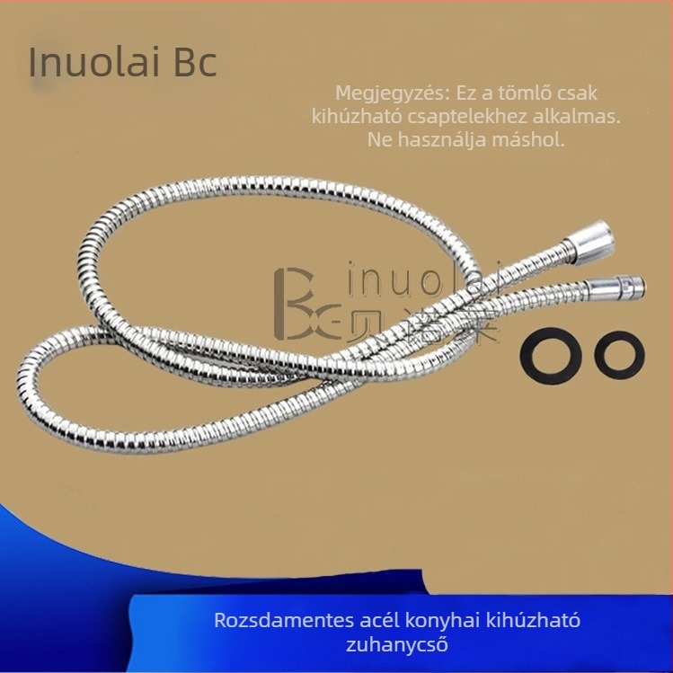 Konyhai kihúzható permetezőcső, rozsdamentes acél, réz mag, spirálcsavaros csatlakozás, modell BNL-0121, névleges nyomás 10