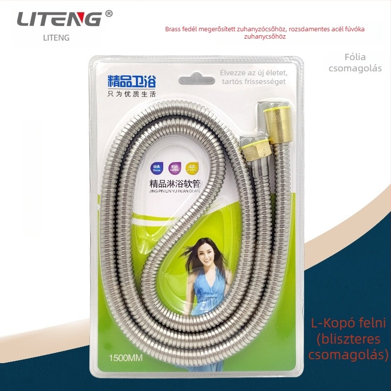 Zuhanycső – rozsdamentes acél, csavaros csatlakozás, modell Brass Cap Encryption Tube-Blister Pack, névleges nyomás 3, maximális hőmérséklet 100°C