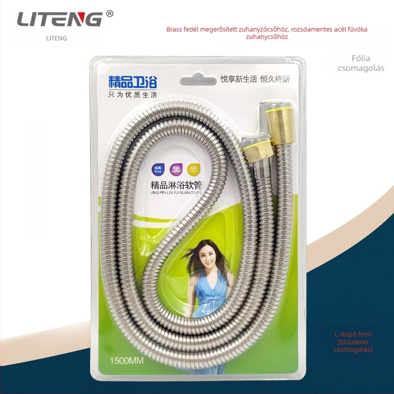 Zuhanycső – rozsdamentes acél, csavaros csatlakozás, modell Brass Cap Encryption Tube-Blister Pack, névleges nyomás 3, maximális hőmérséklet 100°C