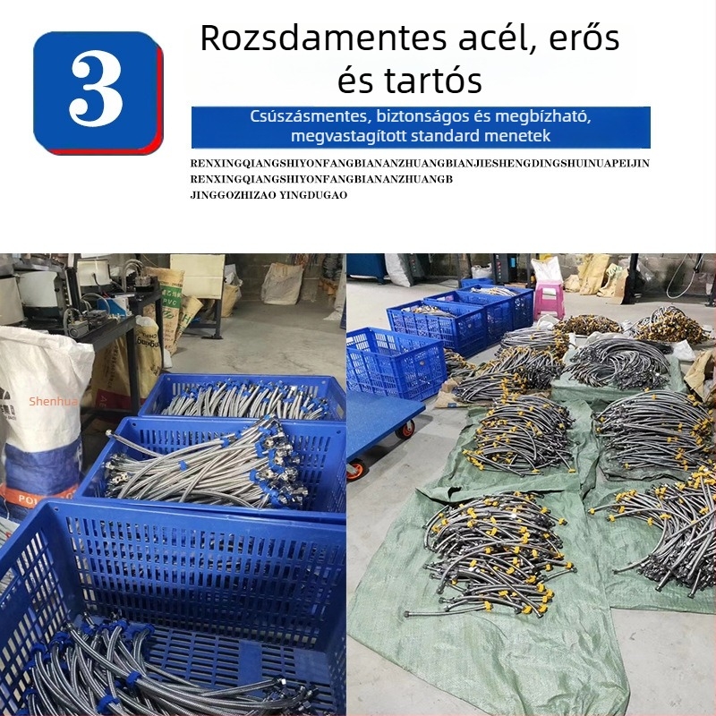 304 rozsdamentes acélból készült kötött tömlő WC vízmelegítő csaphoz, nagy nyomású, robbanásbiztos, 4‑pontos csatlakozás, forró és hideg víz bemenet, márka Snow period