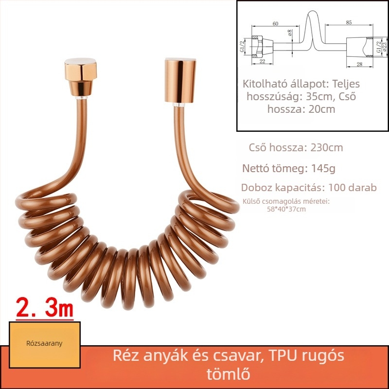 TPU rugós teleszkópos vízcső, modell RG010131-23, névleges nyomás 15 kg, működési hőmérséklet 0–90°C, menetes csatlakozás