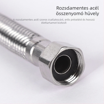 304 rozsdamentes acél vízbevezető cső, fonott, kettős végű, robbanásbiztos bojlerhez, 90°C, névleges nyomás 10