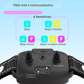 Kutyanevelő nyakörv hangalapú ugatás-megelőzésre — elektronikus sokk, műanyag kivitel