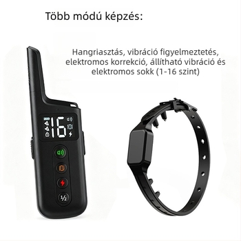 Szabadalmaztatott multifunkcionális kutyatréner készülék távirányítóval, ugatás- és harapás elleni funkciókkal, dupla vezérléssel